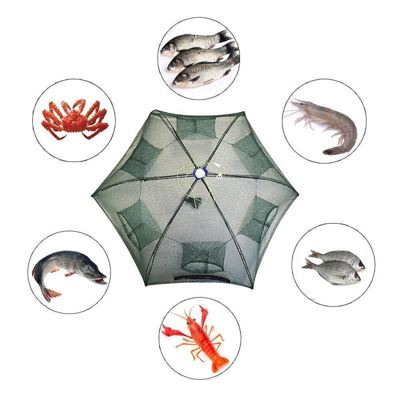 Automatisk sammenleggbar fiskefelle